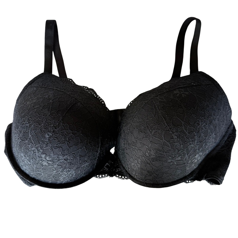 Torrid Curve Black Floral Lace Push-Up Bra Underwire 46DDD Plus Size Plunge